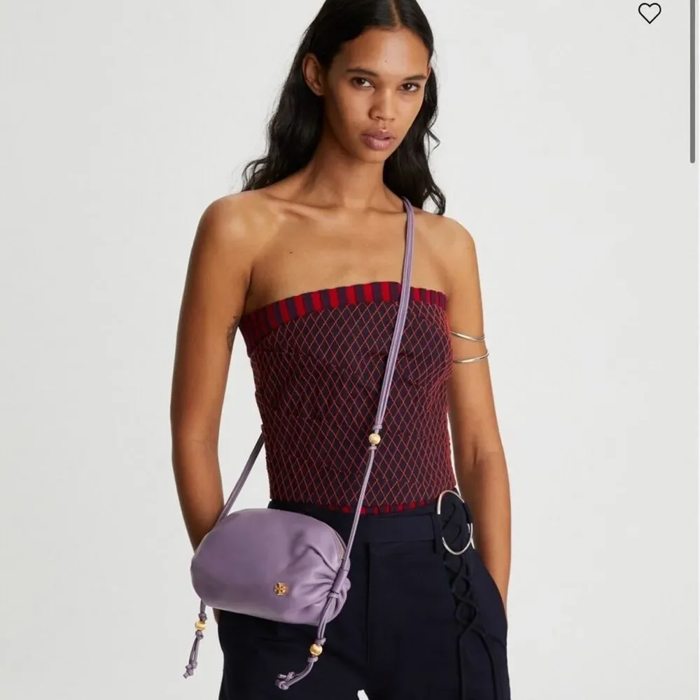 Tory Burch Beaded Strap Soft Mini Crossbody Bag in Purple Cosmos Leather